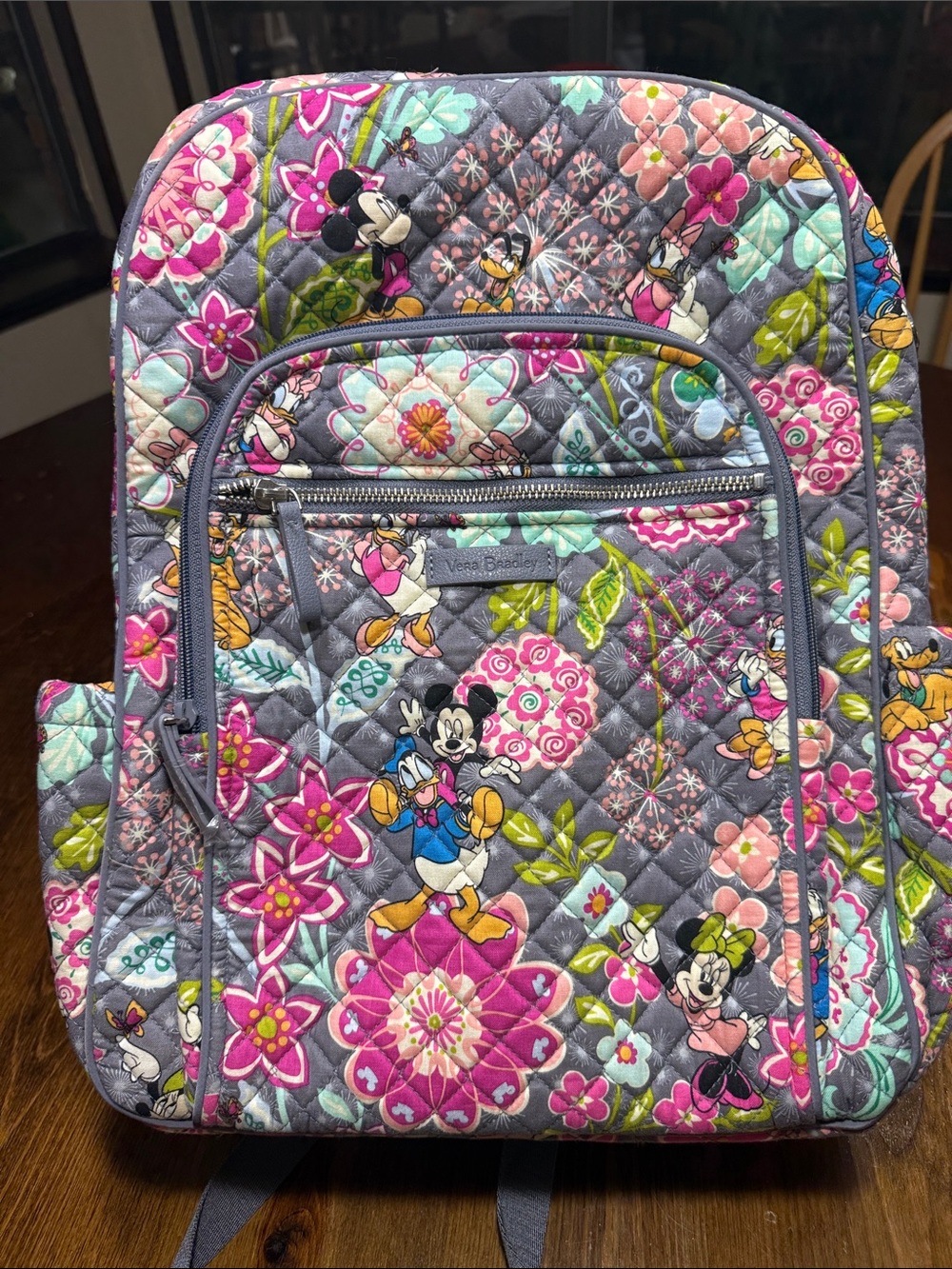 NewVera Bradley Floral Quilted Backpack with Disney Characters - Gray